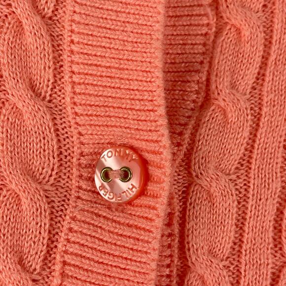 100% Pima Cotton Tangerine Tommy Hilfiger Cable Knit Lightweight Sweater Sz L - Picture 6 of 11